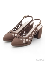 カットワークポインテッドパンプス/茶