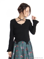 ガーター風長袖リブトップス/クロ