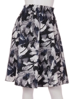 グラデーション花柄ウエストギャザーフレアスカート/ネイビー