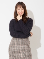 ケーブルハイネックニット/ネイビー