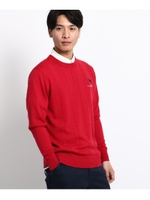 ケーブル柄 クルーネックセーター メンズ/レッド(062)