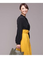 コードリボンタイブラウス/ブラック