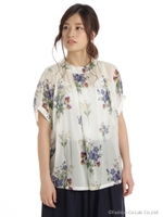 コットンシフォン野花のブーケプリントブラウス/生成