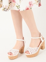 コルク底サンダル/レース/シロ