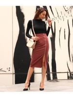 サイドジップスリットスカート/ワイン(026)