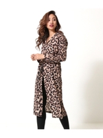 サイドスリットレオパードロングシャツ/ブラウン(015)