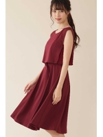 サイドプリーツフレアドレス/ボルドー(070)