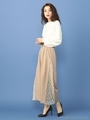 サイドレースプリーツワイドパンツ/ベージュ