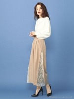 サイドレースプリーツワイドパンツ/ベージュ