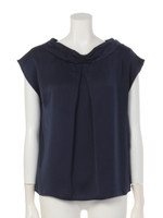 サテンノースリブラウス/ネイビー