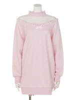 シースルーバックリボンスウェットワンピース/ピンク