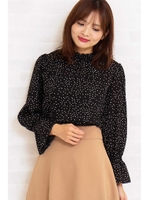 シャーリングブラウス/ブラックドット1(011)