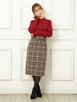 シャギーチェックナロースカート/グレー