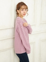 ショルダーレースUPケーブルニット/ラベンダー/ピンク