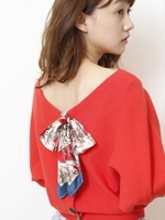 スカーフ付ドルマンニット/朱赤