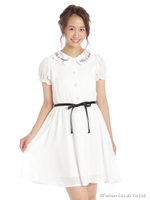 スカラップパフ袖ワンピ/オフホワイト