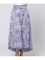 ストライプ刺繍スカラップSK/ブルー(019)