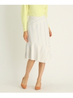 ストライプ切り替えミモレ丈スカート/ライトグレー(311)