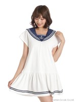 セーラーカラーカットワンピース/Mホワイト