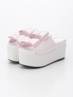 ダブルリボン厚底サンダル/ピンク