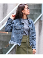 【ANAP】 ダメージケミカルデニムジャケット/ブルー(019)