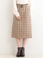 チェックIラインスカート/ベージュ柄