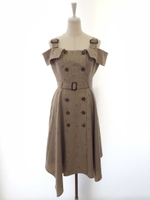 チェックフラワートレンチワンピース/ベージュ