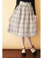 チェック柄ギャザーベルト付きスカート/チャ