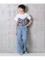 【Factor=】 チェック柄ビスチェ付ロンTシャツ/ホワイト(001)