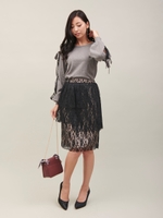 チュールリボンスリーブニット/グレー