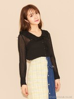 ドットシアーフリルブラウス/ブラック