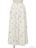 ドットフラワー刺繍スカート/オフホワイト