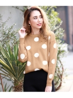 ドット柄ニットトップス/ベージュ(005)