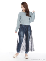 ニット＆レースワンピースSET/ブルー