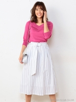 ニュアンス柄サッシュベルト付きフレアスカート/オフホワイト