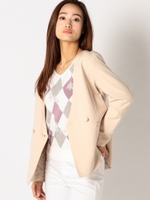 ノーカラーダブルVジャケット/ベージュ