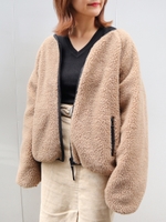 ノーカラーボアリバーシブルブルゾン/ベージュ/クロ