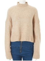 ハイネックリブニットプルオーバー/ベージュ