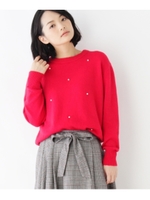 パールビーズクルーニット/レッド系(063)