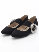 ビジューベルトフラップパンプス/ブラック