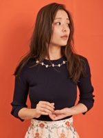 ビジュー衿ニット/紺