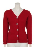 ビジュー釦カーディガン/レッド