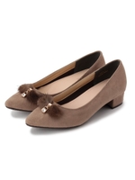 ファーリボン×ビジューパンプス/ベージュ(052)