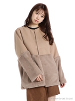 ファー切替コート/ベージュ