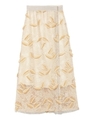 フェザー柄刺繍ロングスカート/YEL