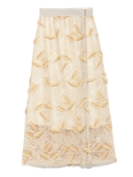 フェザー柄刺繍ロングスカート/YEL