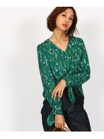 フラワーデザインVネックブラウス/モスグリーン(124)