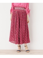 フラワーパネルプリントワイドベルトスカート/ワインレッド(163)