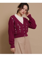 フラワー刺しゅうコンパクトニットカーディガン/ラズベリーピンク(073)