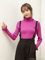 フリルタートルリブニット/ラベンダー/ピンク